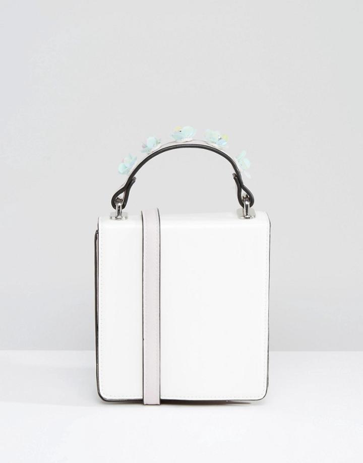 Asos Floral Embellished Handle Cross Body Bag - White