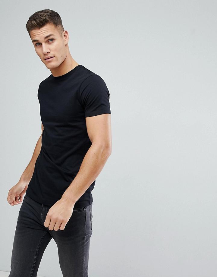 Asos Design Longline T-shirt With Crew Neck In Black - Black