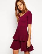 Asos Skater Dress In Structured Knit With Double Layer - Pink