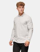 Topman Pique Long Sleeve Polo In Gray-grey