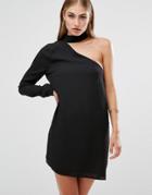 Missguided Choker Neck Asymmetric Shift Dress - Black