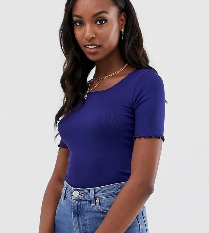 Brave Soul Tall Lovely Top With Lettuce Hem - Navy