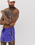 Asos Design Runner Swim Shorts With Double Binding In Purple - Purple