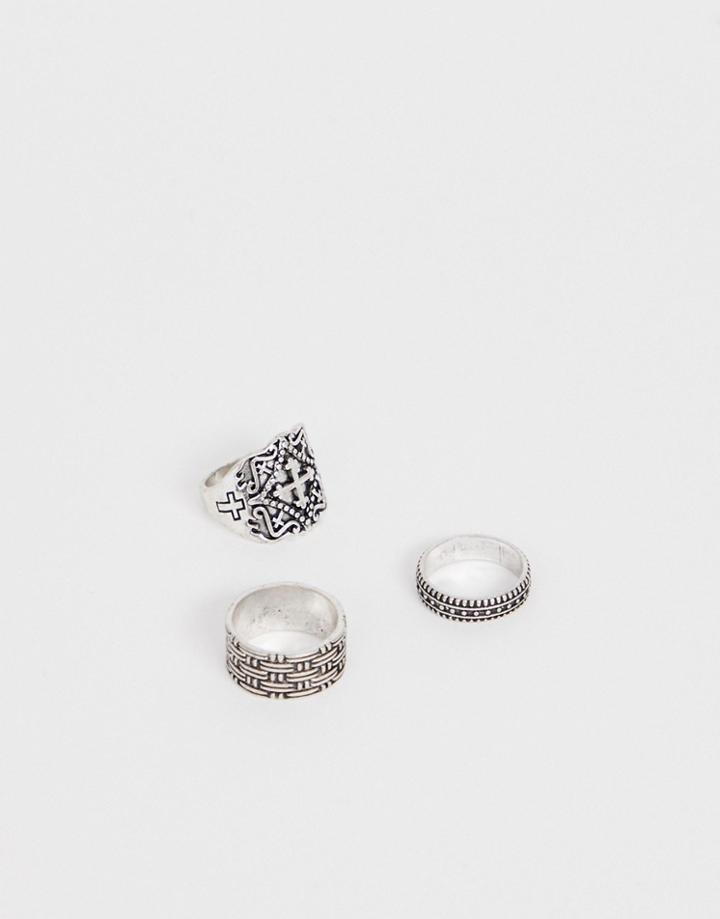 Reclaimed Vintage Inspired Chunky Ring Pack In Burnished Silver Exclusive To Asos - Silver