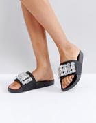 Truffle Jewel Stone Slider Sandal - Black