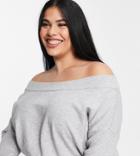 River Island Plus Off Shoulder Button Detail Sweater In Gray-grey