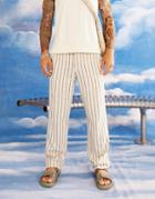 Asos Design Relaxed Linen Pants In Brown Stripe
