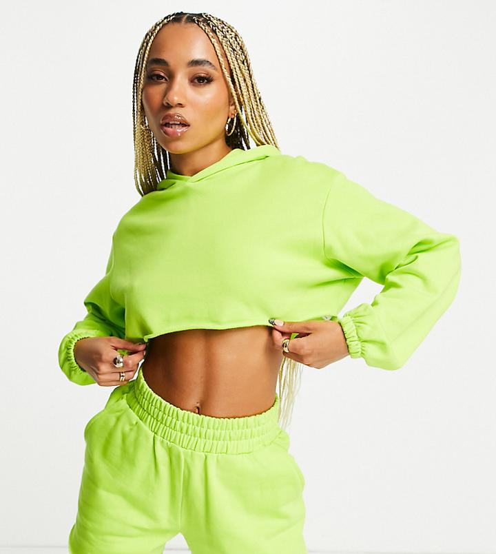 Hiit Crop Hoodie With Raw Edge In Acid-green