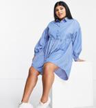 Influence Plus Mini Shirt Dress In Blue Stripe