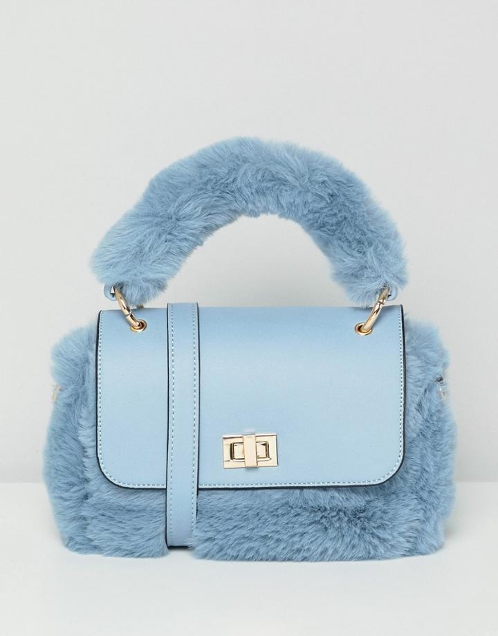 Asos Design Mini Faux Fur Bag With Detachable Strap - Blue