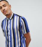 Asos Design Tall Regular Fit Stripe Shirt - Blue