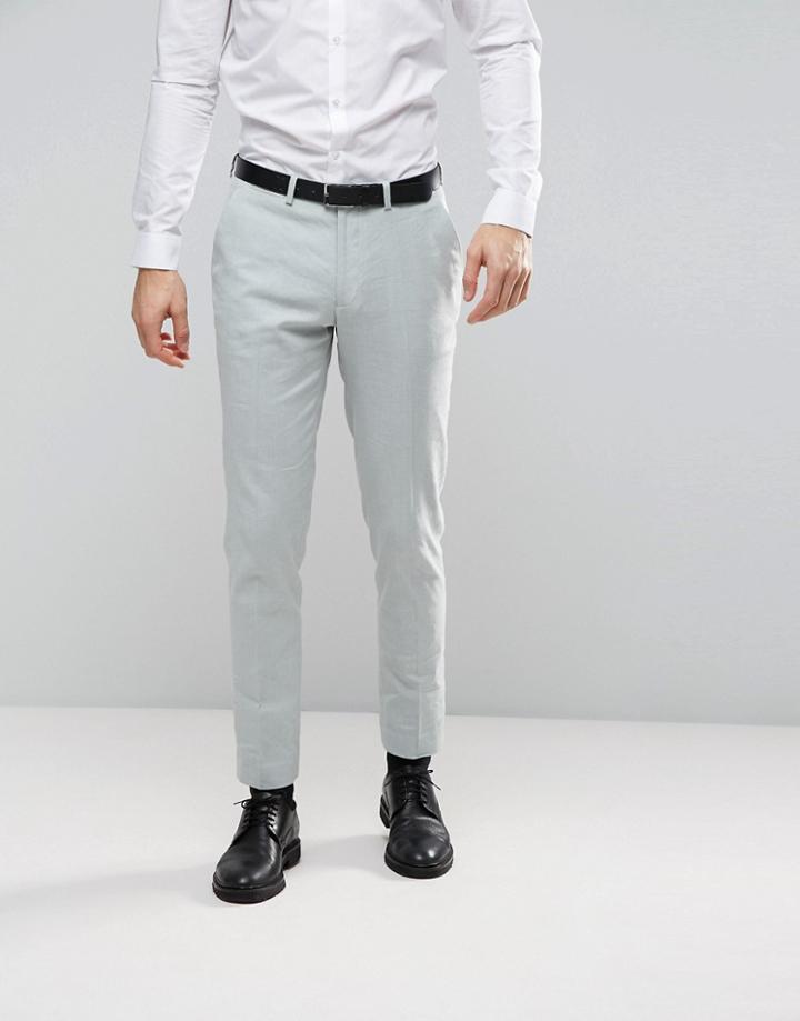 Asos Wedding Skinny Suit Pant In Sage Green Stretch Linen Cotton - Green