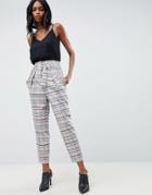 Asos Design Tailored Tapered Pants With D-ring In Gray Check - Multi