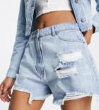 Parisian Tall High Waisted Denim Mom Shorts With Rips In Light Blue