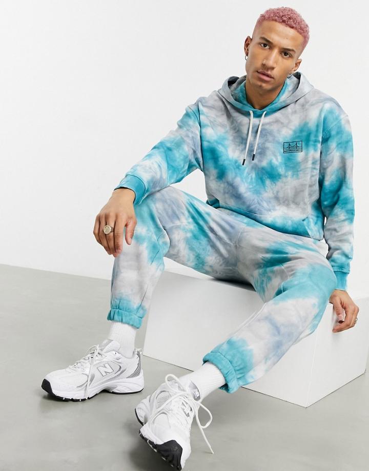 Asos Design Oversized Sweatpants In Blue And Gray Tie Dye With San Francisco Embroidery - Part Of A Set-multi