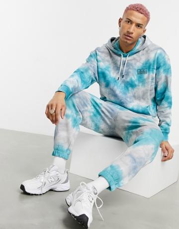 Asos Design Oversized Sweatpants In Blue And Gray Tie Dye With San Francisco Embroidery - Part Of A Set-multi
