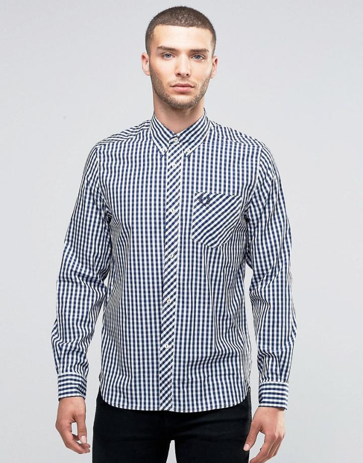 Fred Perry Laurel Wreath Shirt Gingham Check Buttondown In Slim Fit - Navy