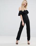 Jessica Wright Off Shoulder Lace Frill Jumpsuit - Black