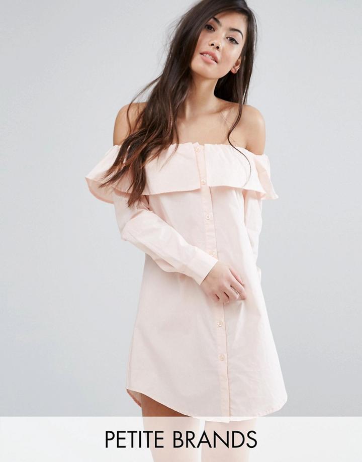 Fashion Union Petite Bardot Button Front Shirt Dress - Pink