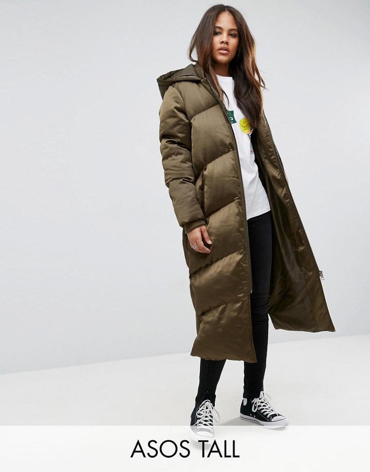 Asos Tall Longline Puffer Jacket - Green
