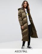 Asos Tall Longline Puffer Jacket - Green