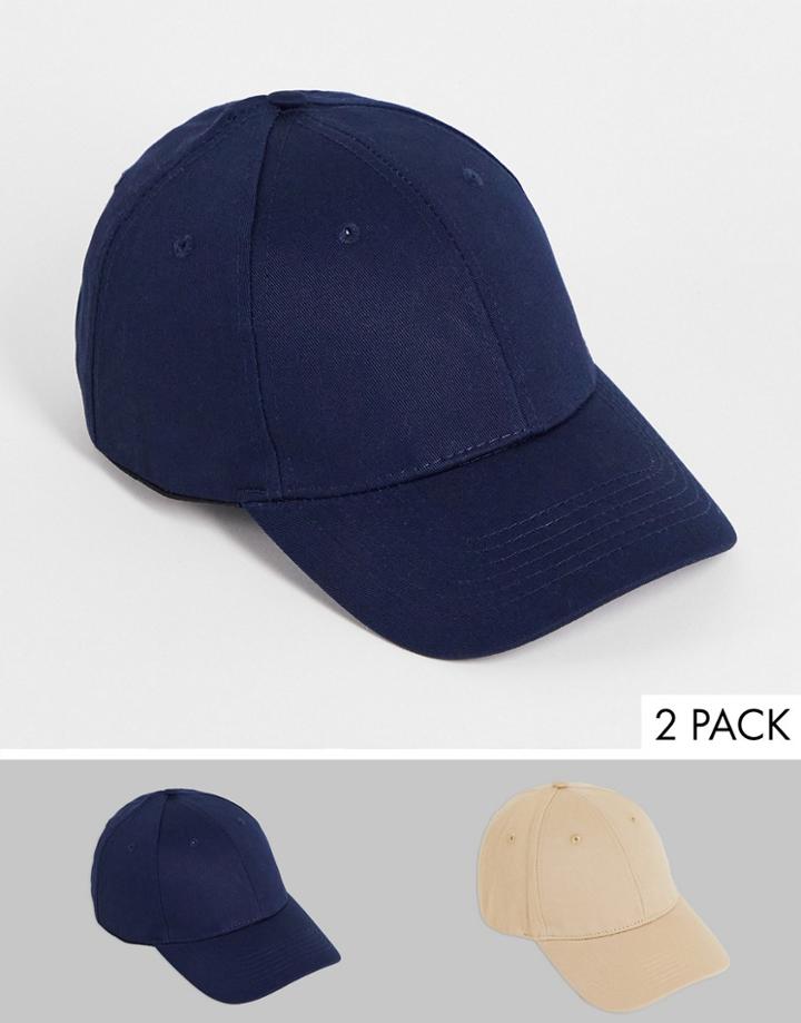 New Look 2 Pack Cap In Stone And Navy-multi