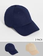 New Look 2 Pack Cap In Stone And Navy-multi