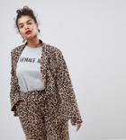 Unique 21 Hero Plus Boyfriend Fit Blazer In Leoard Print Co-ord - Multi