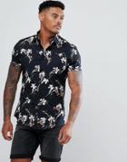 Asos Design Skinny Fit Floral Print Shirt - Black