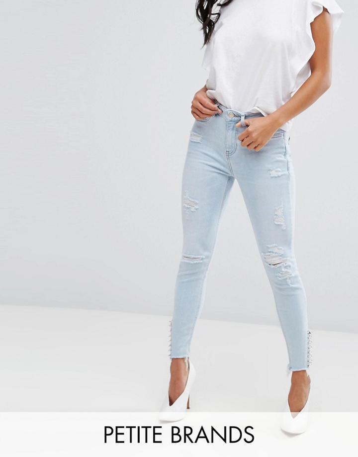 New Look Petite Side Detail Skinny Jean - Blue