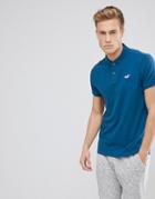 Hollister Stretch Pique Polo Seagull Logo In Blue - Blue