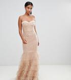 Jarlo Petite Glitter Star Tulle Maxi Dress With Basque Top And Ruffle Hem In Pink