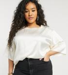 Asos Design Curve Satin Tee In Cream-red