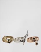 Asos Ring Pack With Rams Head Design In Mixed Metals - Multi