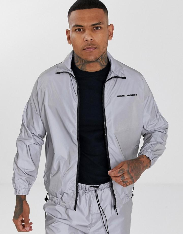 Night Addict Reflective Festival Windbreaker Tracksuit Jacket - Silver
