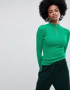 Miss Selfridge Zip Front Funnel Sweater Top In Green - Green