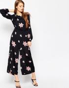 Asos Jumpsuit With Cut Out Back In Spaced Out Floral Print - Black