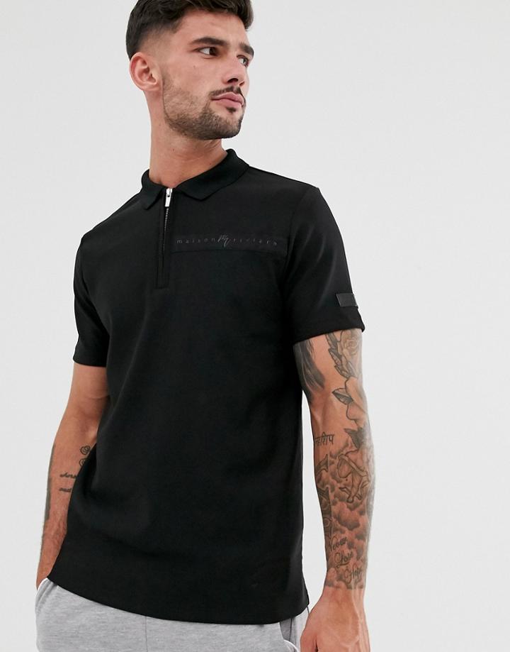 River Island Polo With Taping In Black