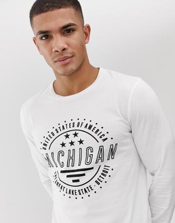 Asos Design Long Sleeve T-shirt With City Chest Print - White