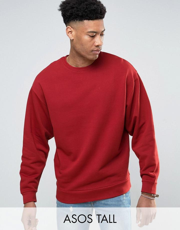 Asos Tall Oversized Sweatshirt In Red - Green
