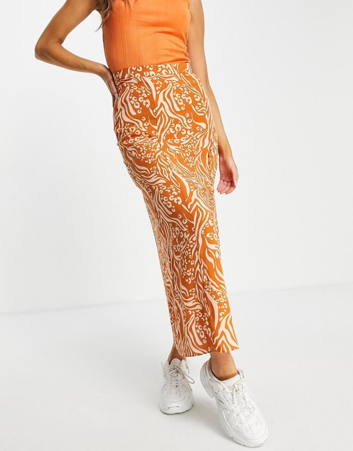 Miss Selfridge Button Front Split Maxi Skirt In Animal Print-brown