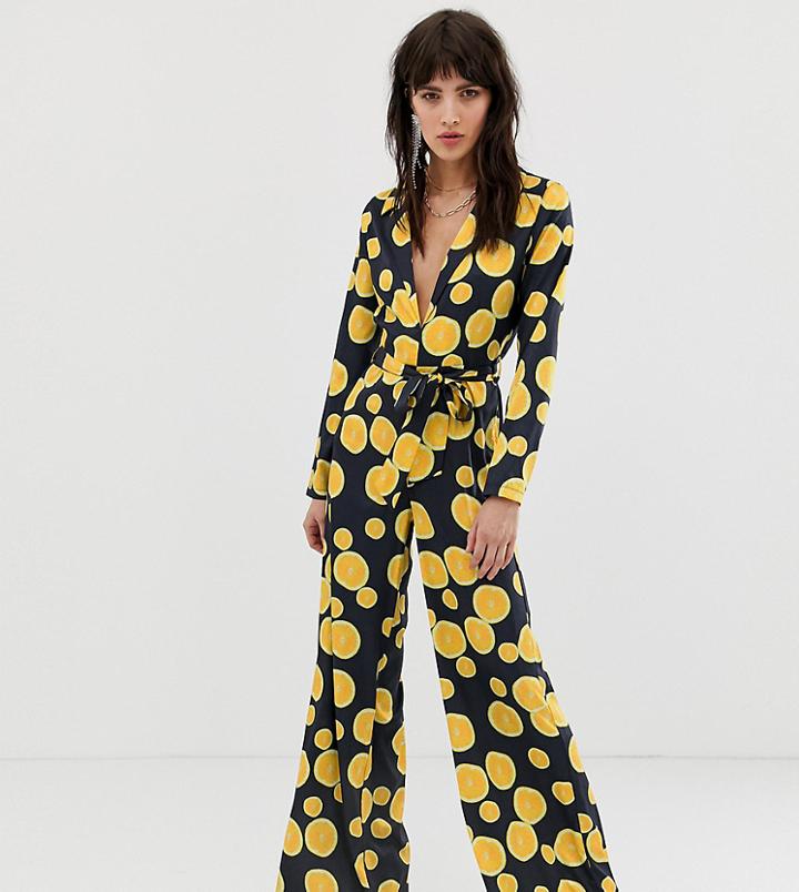 Dusty Daze Wide Leg Jumpsuit In Orange Print - Navy