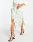Asos Design Button Up Midi Skirt With Slit In Sage And White Zebra Print-multi