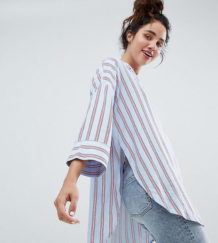 Monki Striped Blouse With Pocket - Multi