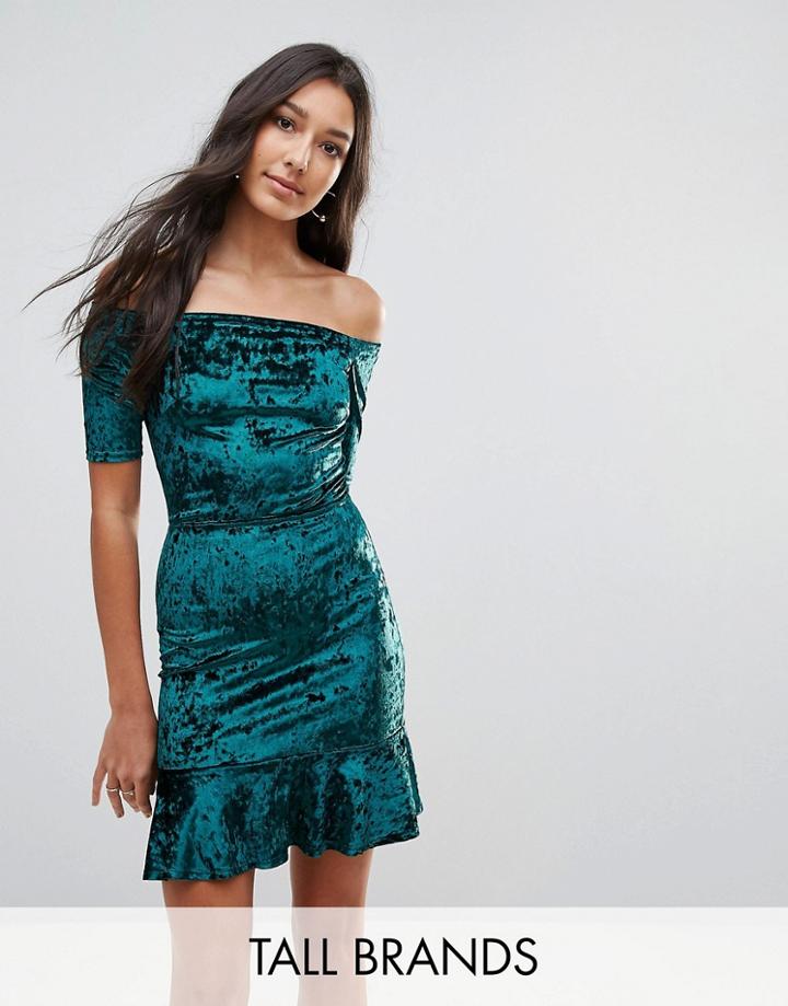 Oh My Love Tall Velvet Off Shoulder Pephem Dress - Green