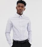 Asos Design Tall Stretch Slim Smart Stripe Shirt In Light Blue