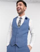 Asos Design Wedding Super Skinny Suit Suit Vest In Cornflower Blue Wool Blend Herringbone-blues