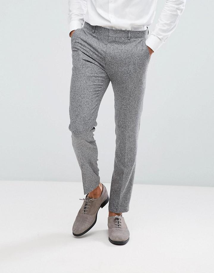 Asos Wedding Skinny Suit Pants In 100% Silk Textured Gray - Gray