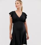 New Look Maternity Frill Sleeve Wrap Dress In Black - Black
