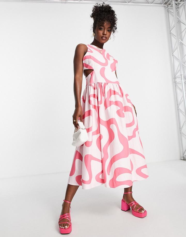 Urban Revivo Cut-out Side Maxi Dress In Pink Swirl Print